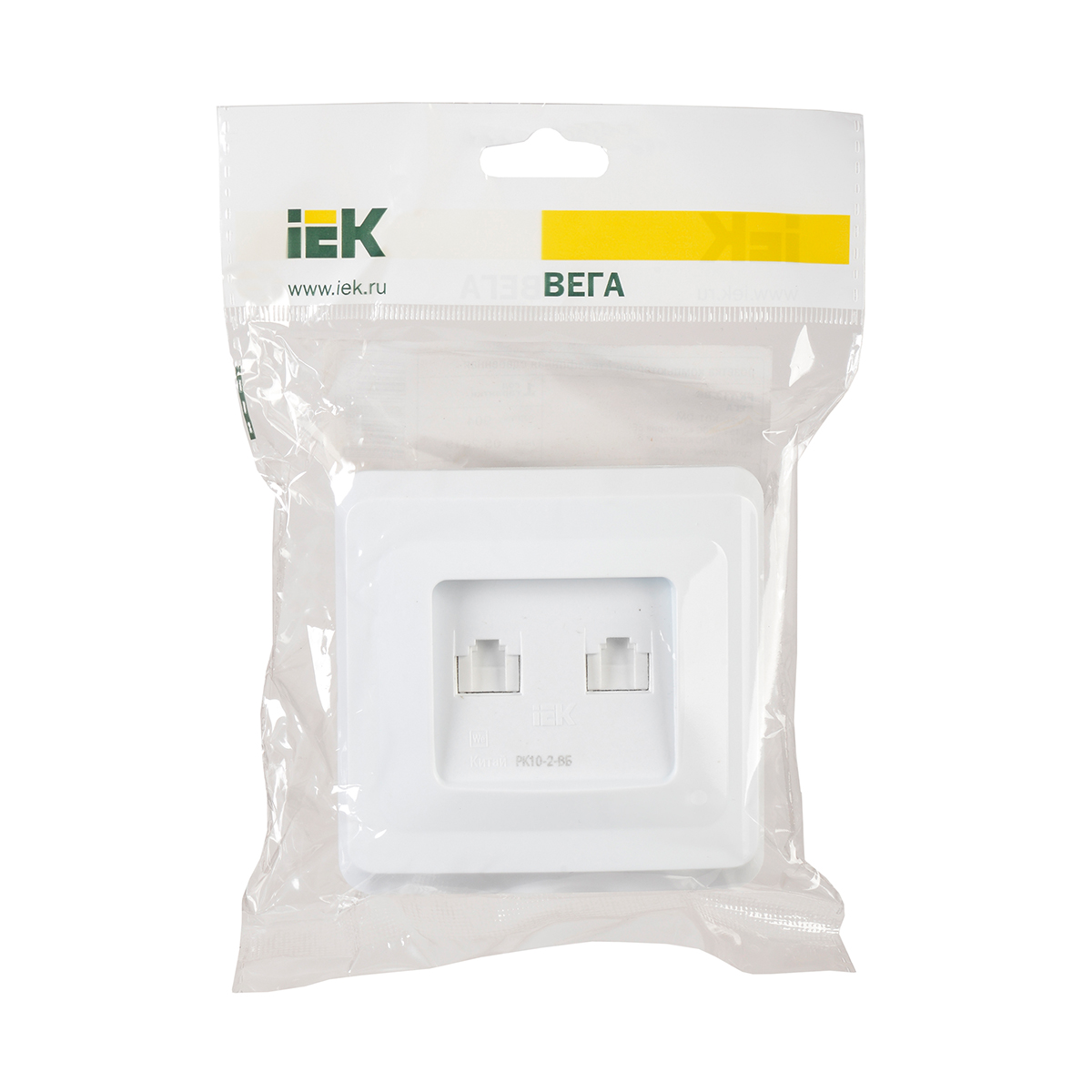 Розетка компьютерная "вега" 2-х местн. рк10-2-вб, rj45 cat5e, белый (1/50/200) "iek"