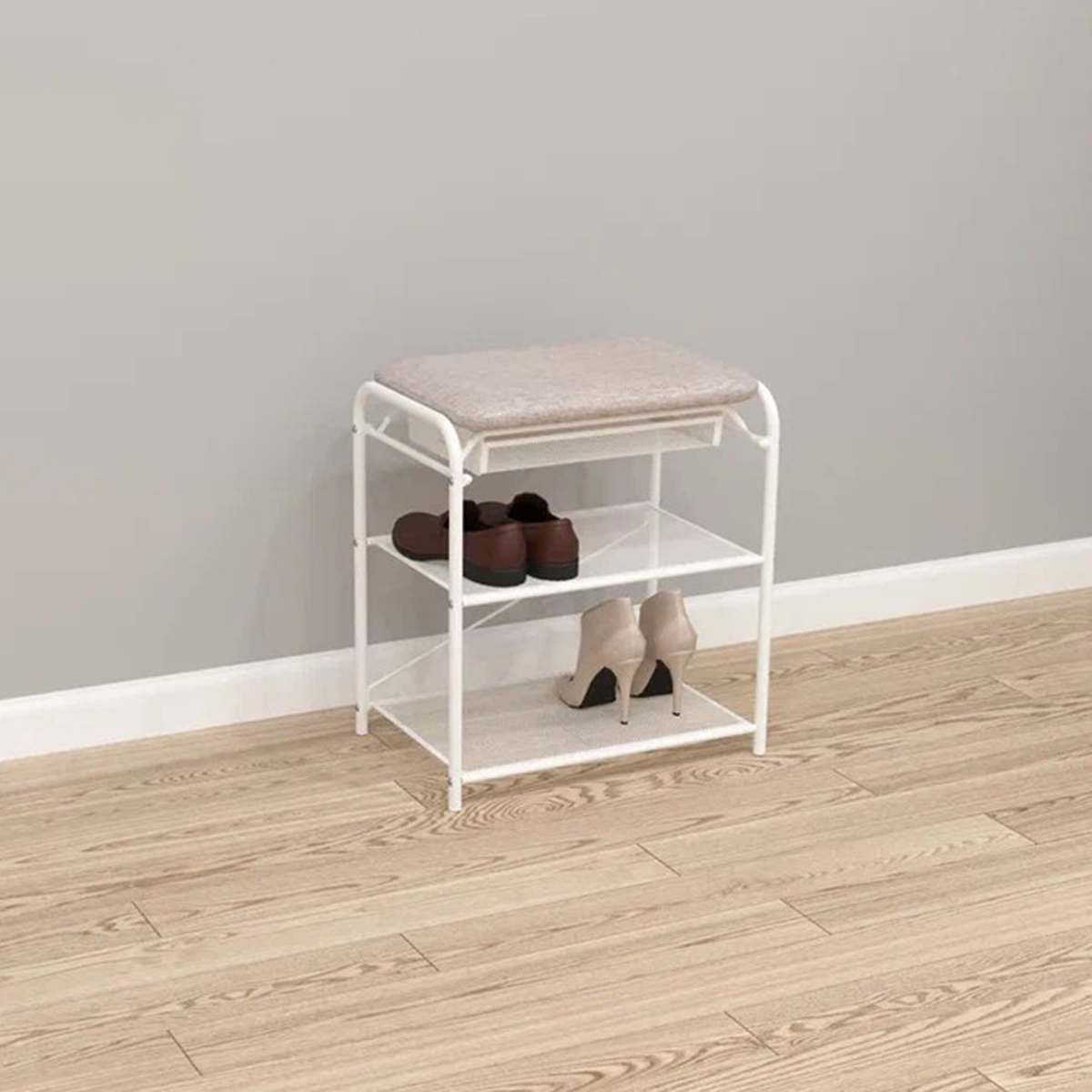 Подставка для обуви "гранада 13в" 2 полки с сиденьем и ящиком (450*300*500 мм) белый (1) пдог13в б
