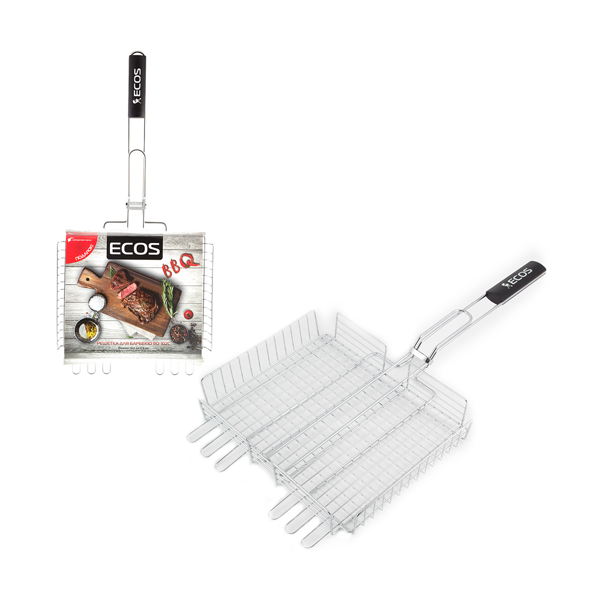 Решетка-гриль 31*24*5 см, хром, дерев. ручка (1/4/12) "ecos" rd-102c