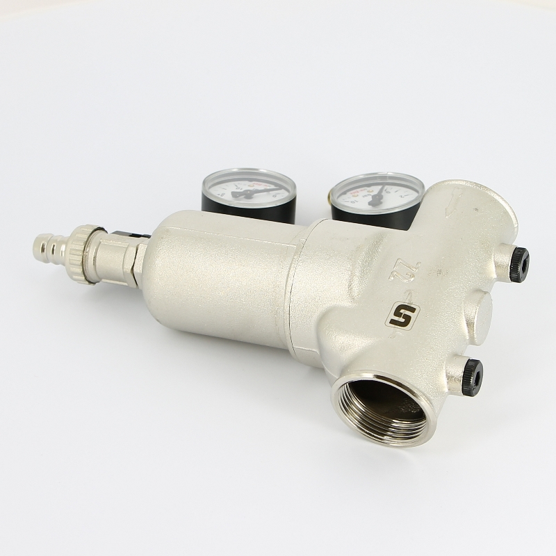 Фильтр магистральный промывной UNI-FITT 1" с двумя манометрами и сливным шаровым краном