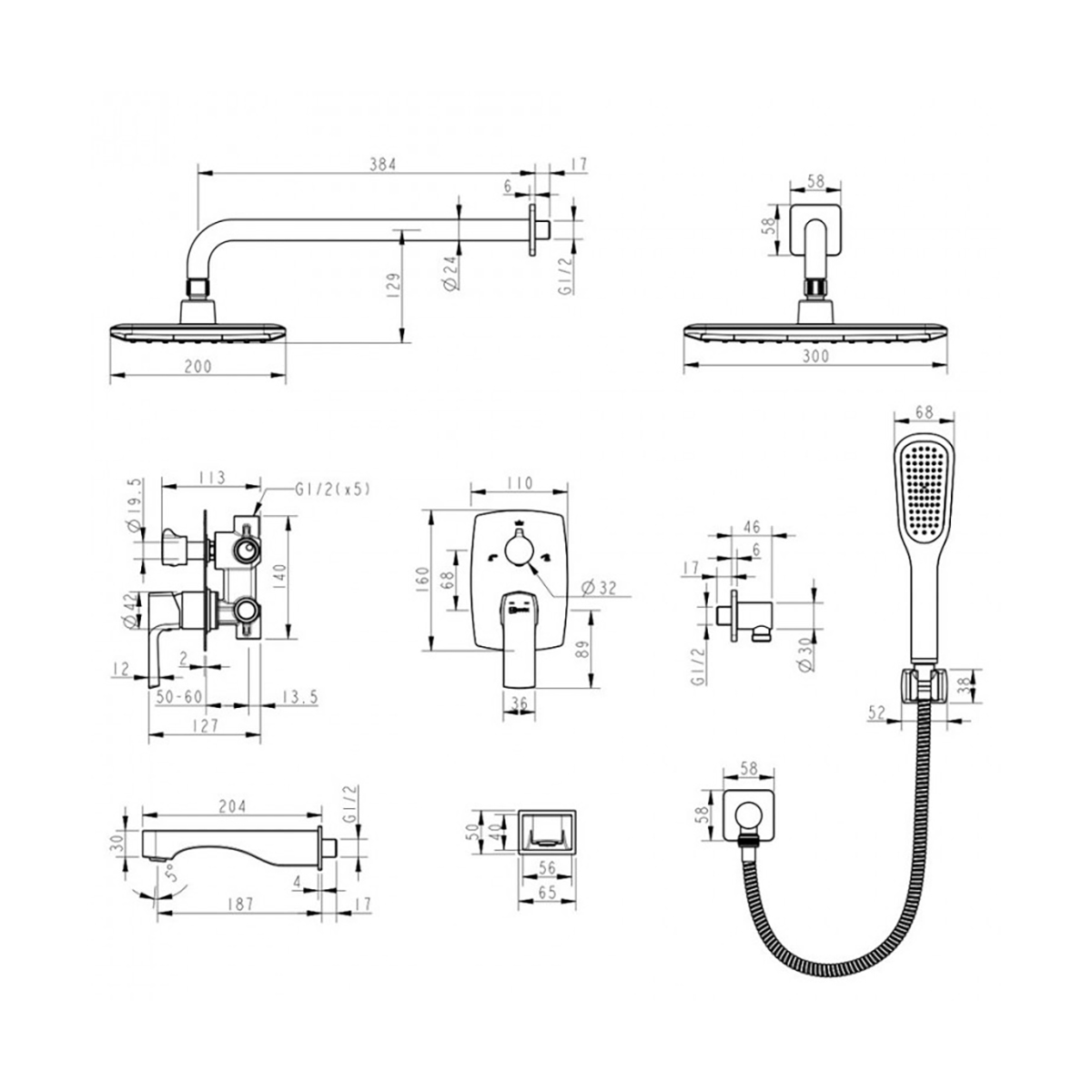 Душевая система "ursus" lm7222bl встраиваемая, верхн. душ "тропич. дождь" (1/5) "lemark"