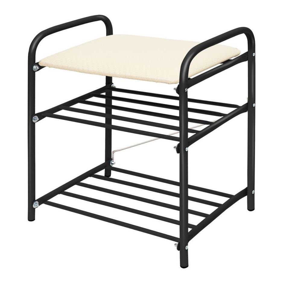 Банкетка разборная 2 полки, мягкое сиденье (44 х 33 х 50 см) каркас черный (1) б1/ч  "ника"