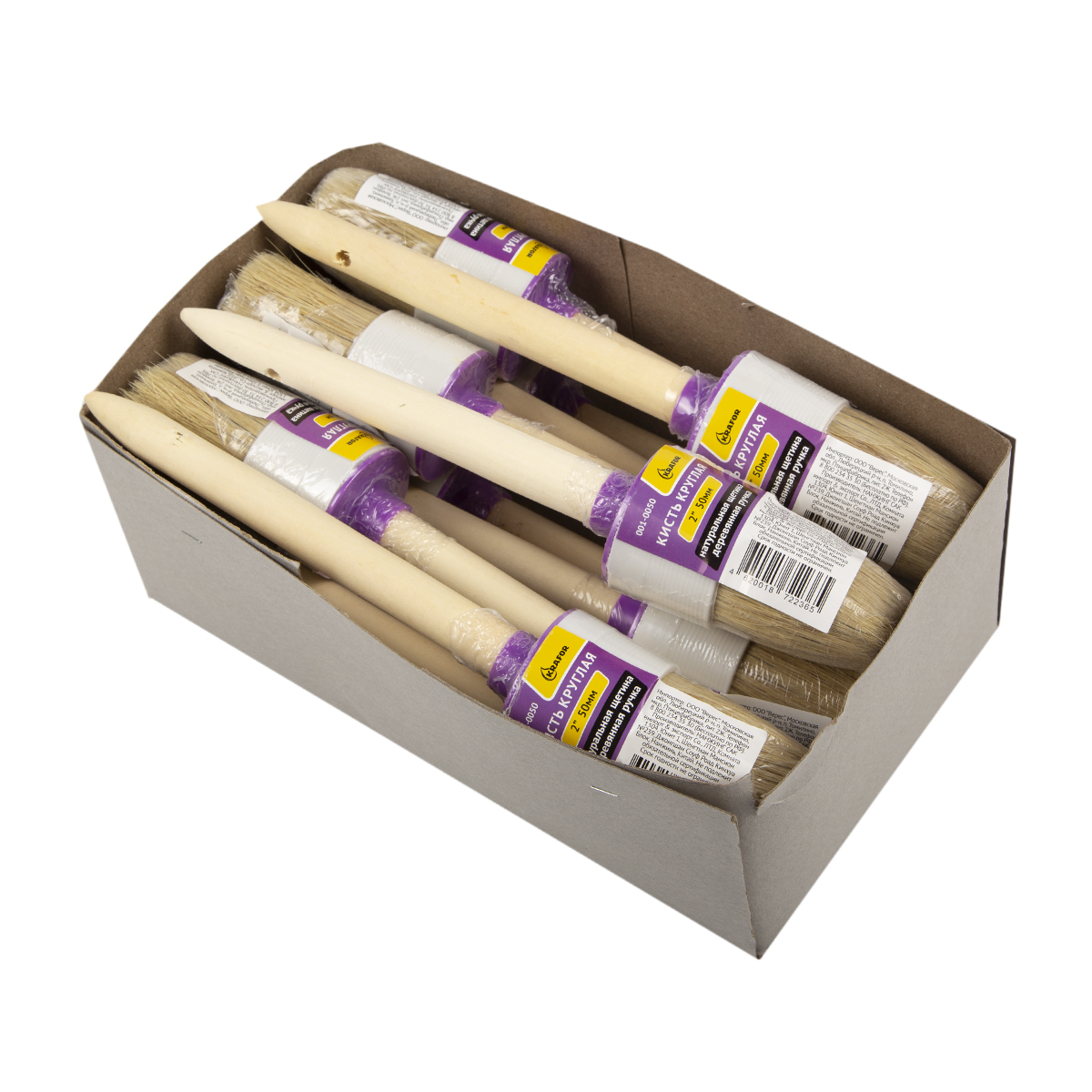 Кисть круглая  №14/50 мм  (12/240 ) натур.щетина, дерев.ручка "krafor" 001-0050