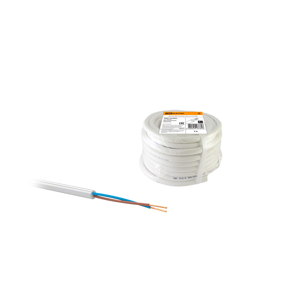 Провод пвс 2 х 2,5 мм² гост (бухта  5 м) белый (1/10) tdm sq0118-0004