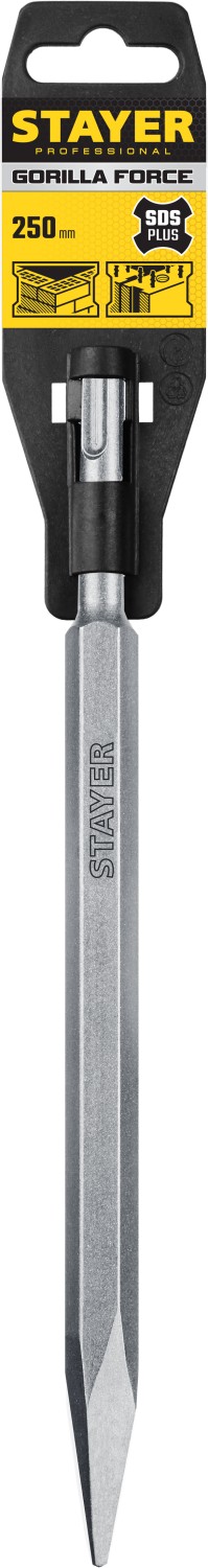 STAYER Gorilla Force, 250 мм, SDS-Plus, пикообразное зубило, Professional (29351-00-250)