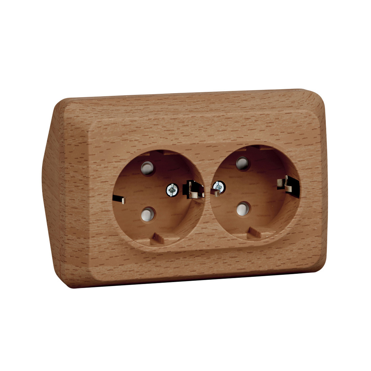 Розетка открыт. уст. "этюд" угловая 2-х местн. с заземл, с шторками 16а, бук (1/8/64) "schneider"