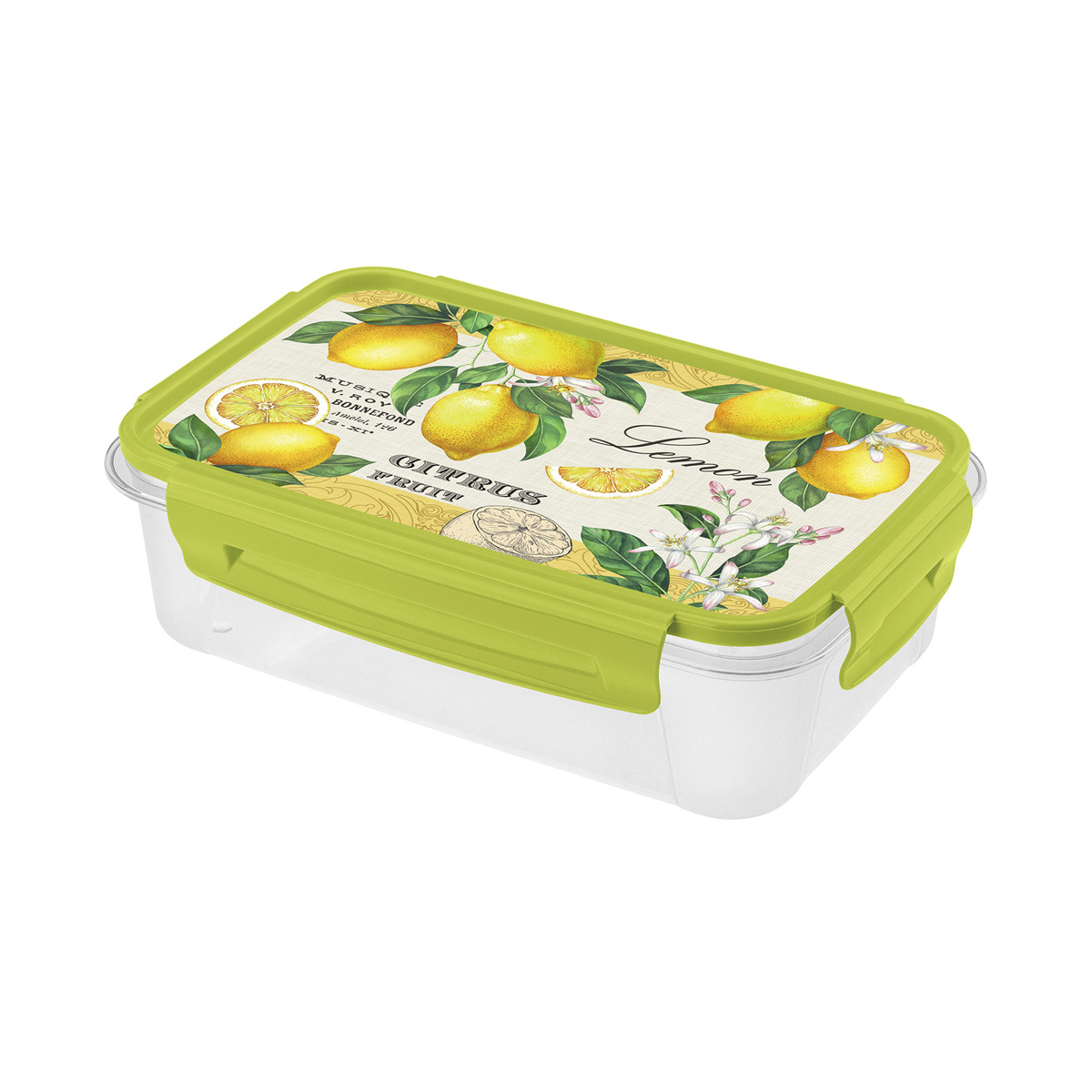 Контейнер для продуктов "lock&ok" с декором 0,75 л прямоуг. (зеленый) (1/24) "бытпласт"