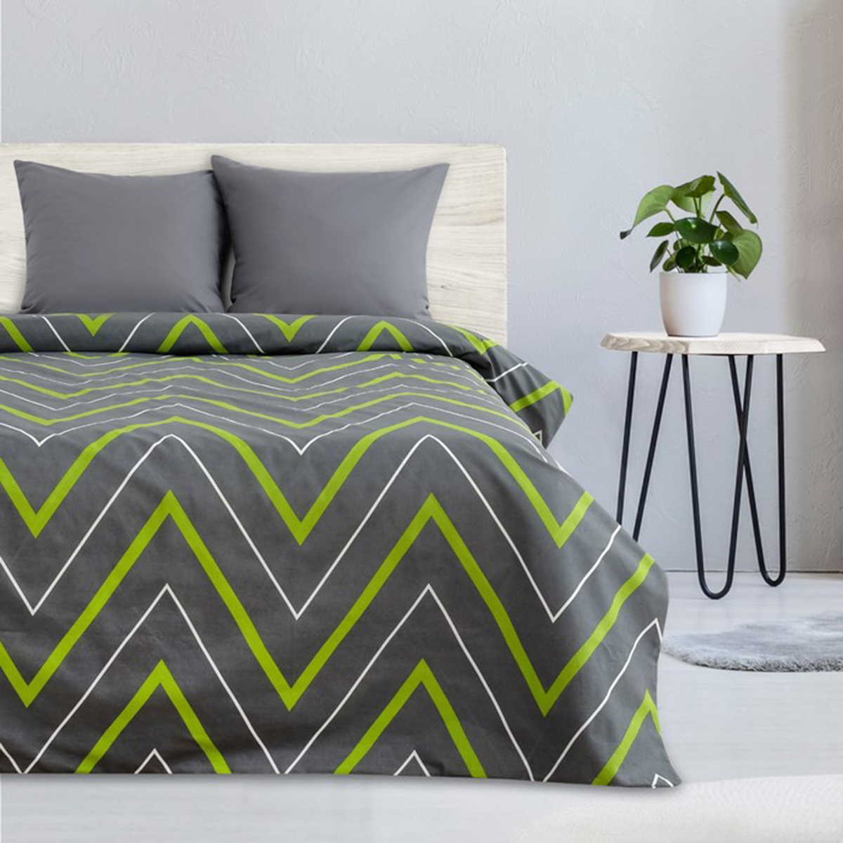 Постельное белье "этель" зелено-серые зигзаги 1,5 сп. (поплин) (1/2) 2565810