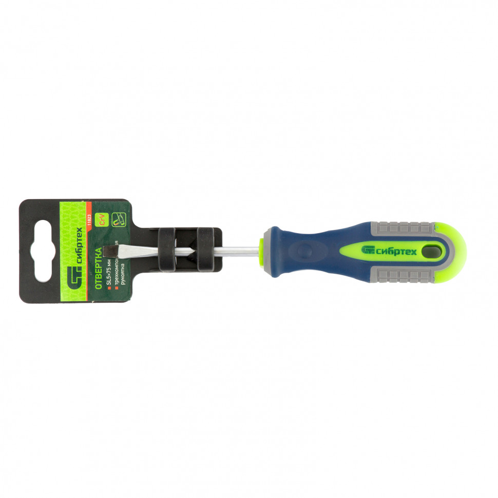 Отвертка, SL5 х 75 мм, CrV, трехкомпонентная рукоятка Сибртех (11823)