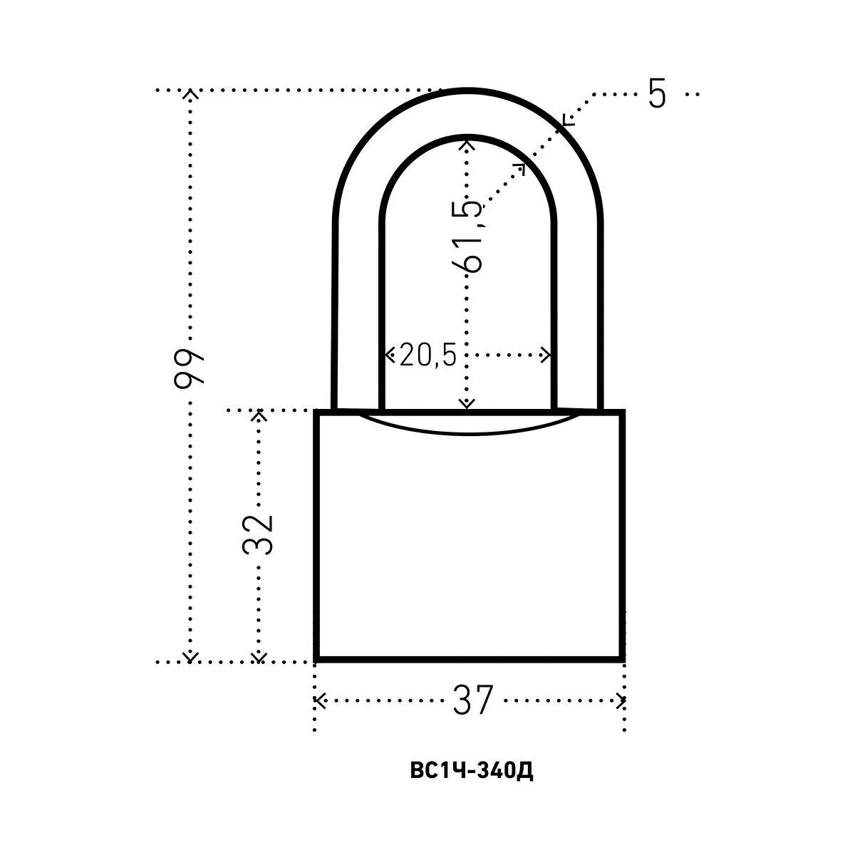 Замок навесной вс1ч-340д  5 мм (5 ключей, длинная дужка) (1/12/96) "аллюр"