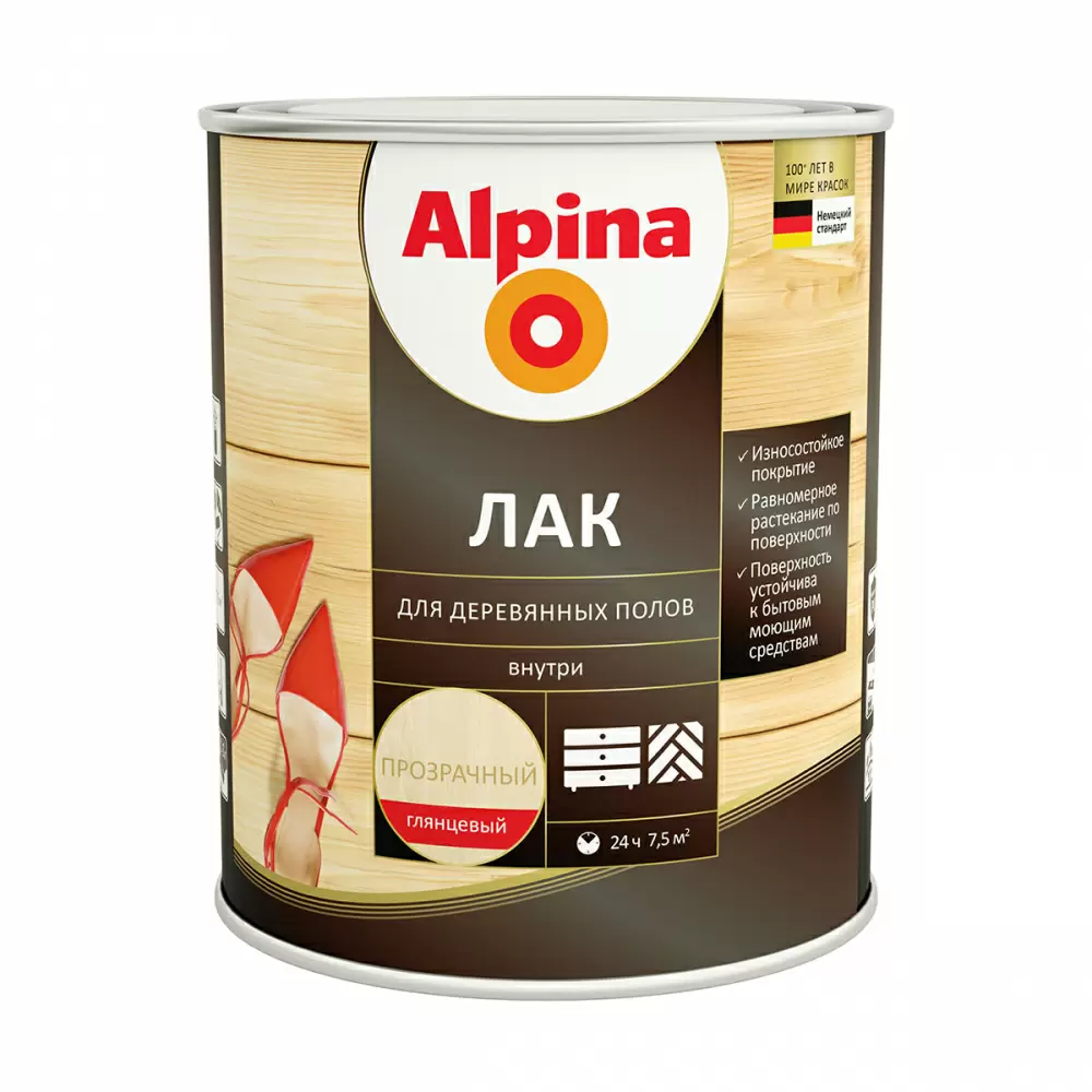 ALPINA Лак алкидно-уретановый для деревянных полов глянцевый (0,75л)