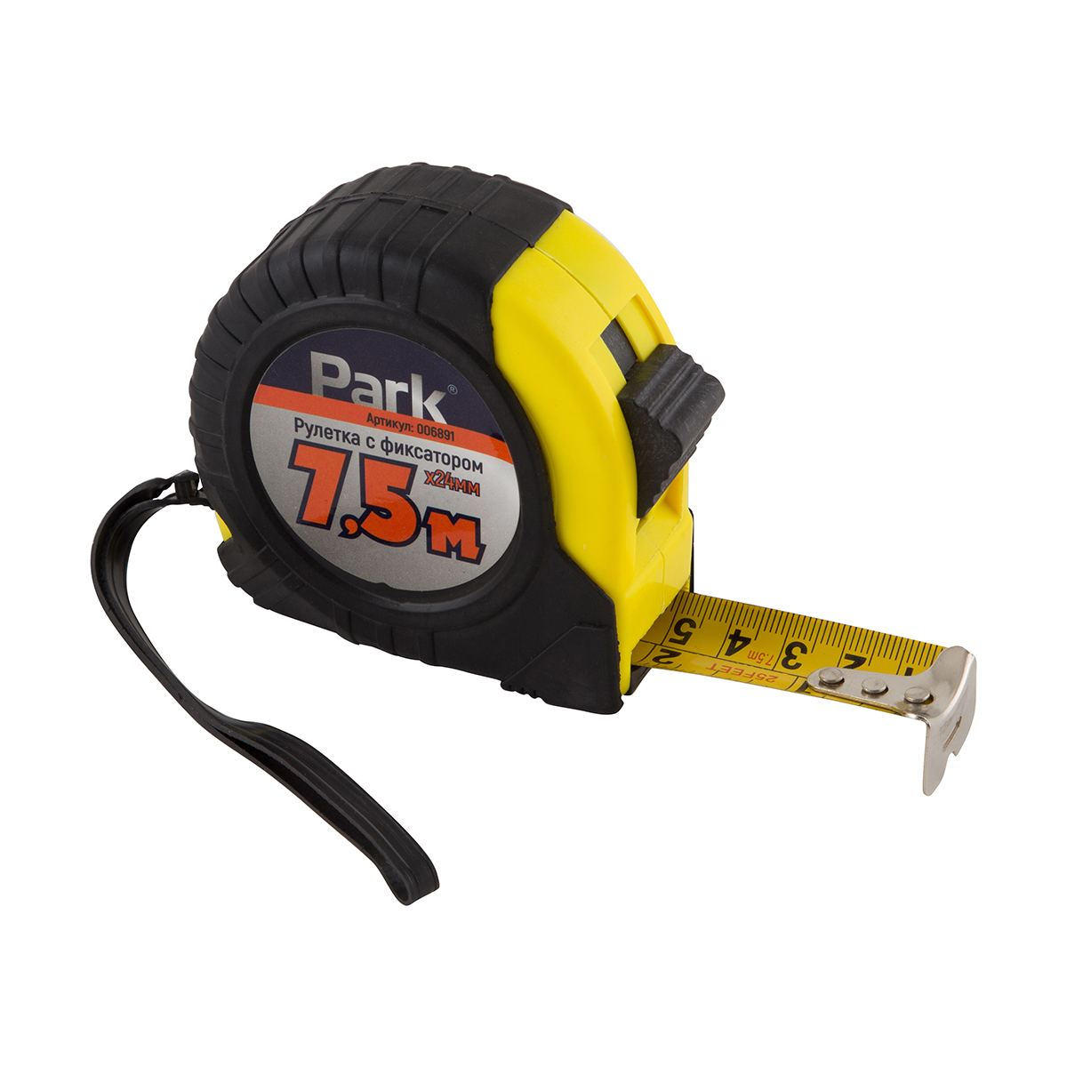 Рулетка с фиксатором пвх корпус 7,5 м/24 мм (1/6/60) "park"