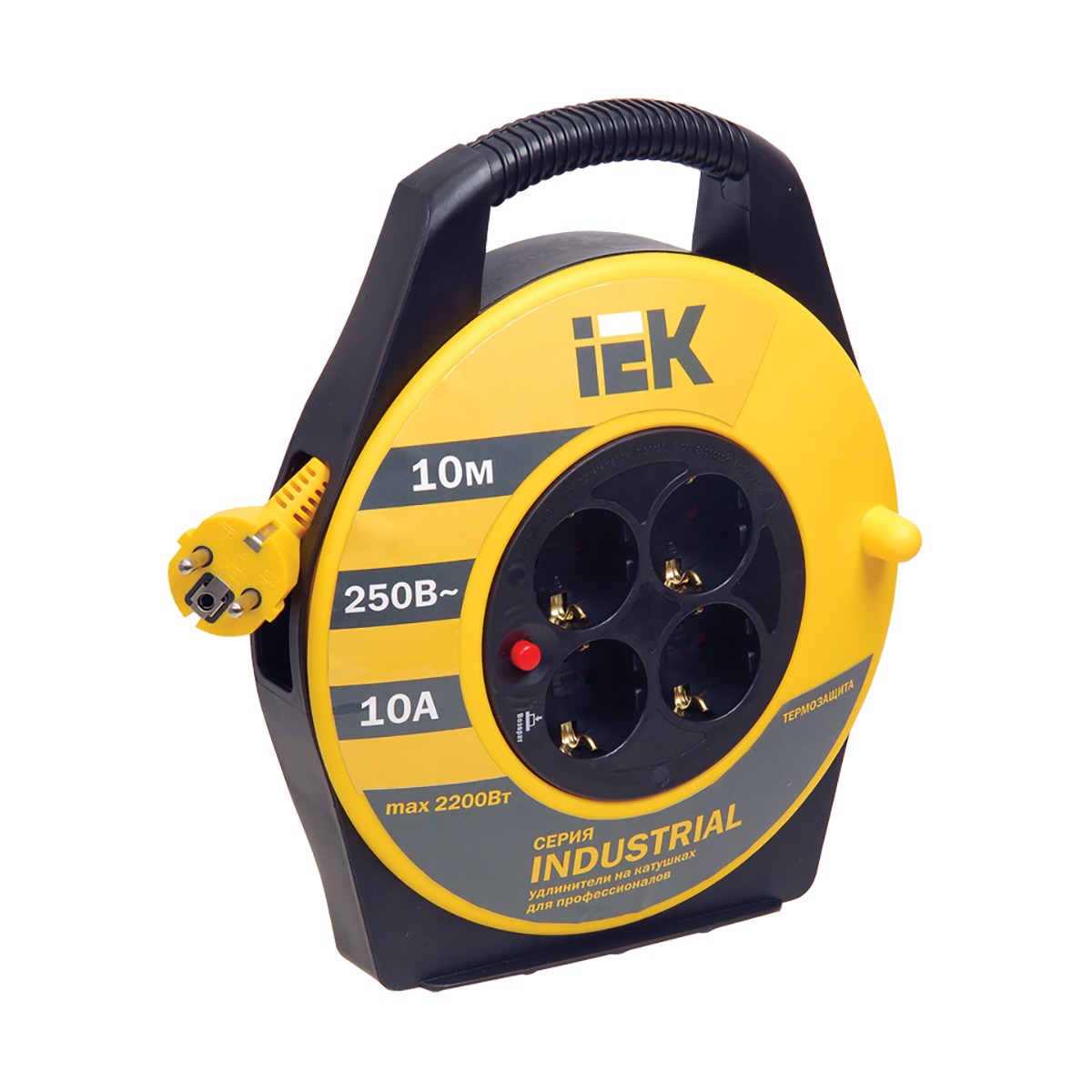 Удлинитель на катушке "industrial" с термозащ. 4 розетки, 10 м 3*1 мм (1/10) "iek"