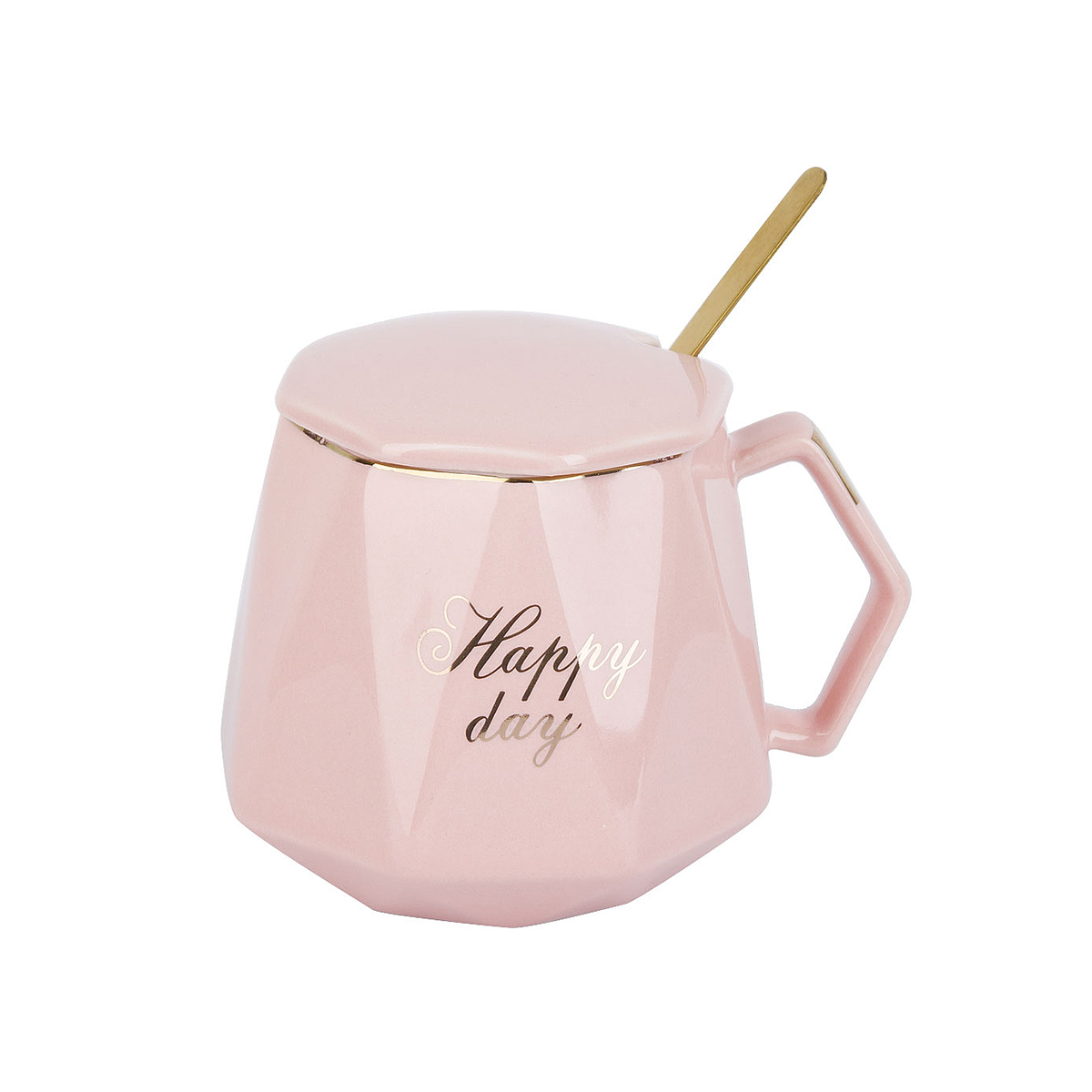 Кружка с крышкой и ложкой "happy day" 420 мл, фарфор (белая) (1/24) "nouvelle home" 1060061-1