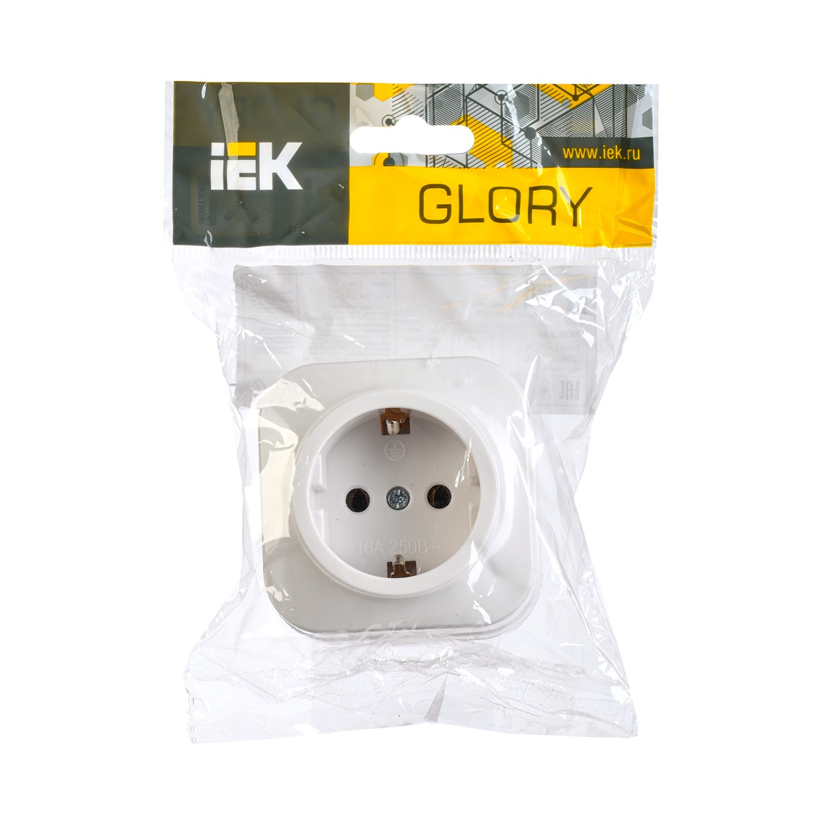 Розетка открыт. уст. "glory" 1 местн. с заземл. рс20-3-хб, 16а, белый (1/30/360) "iek"