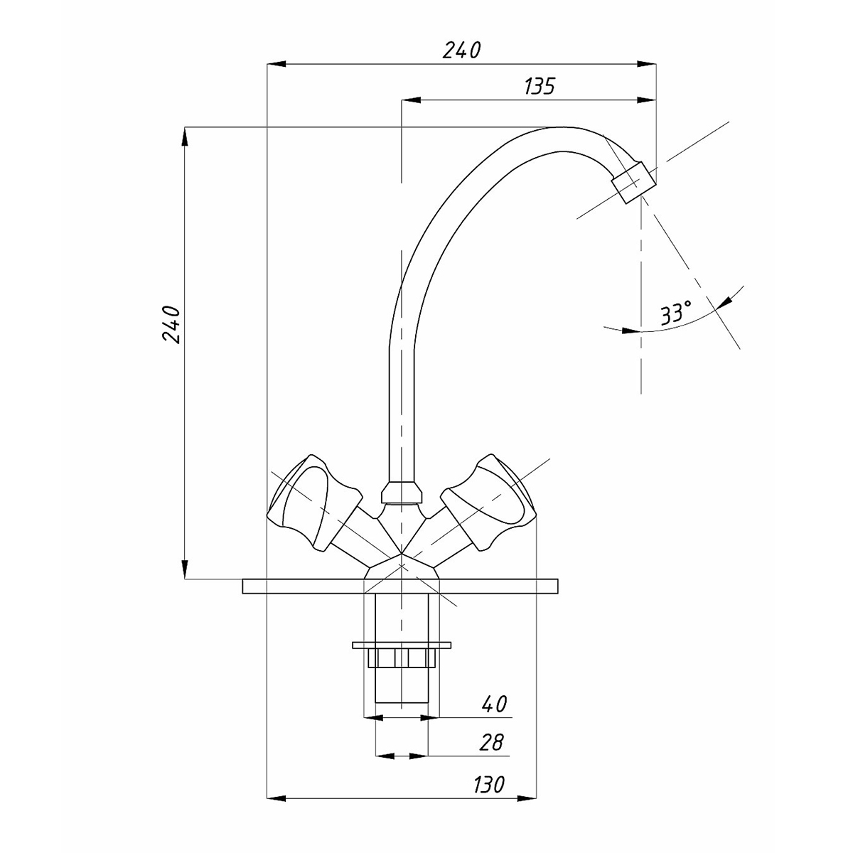 Смеситель для кухни "tsarsberg" tsb-272-34, двухвентильный (2/20) "профсан"