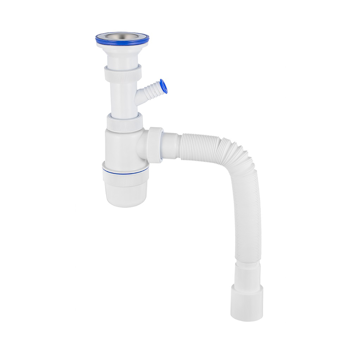 Сифон "элит" с нерж. чашкой 70 мм с отводом и гофротрубой 800 мм (1/30) "вирпласт"