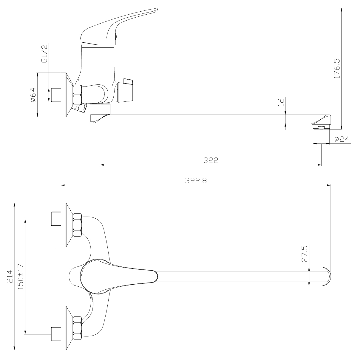 Смеситель для ванн  y40-32  длинный плоский излив (1/12) "rossinka"