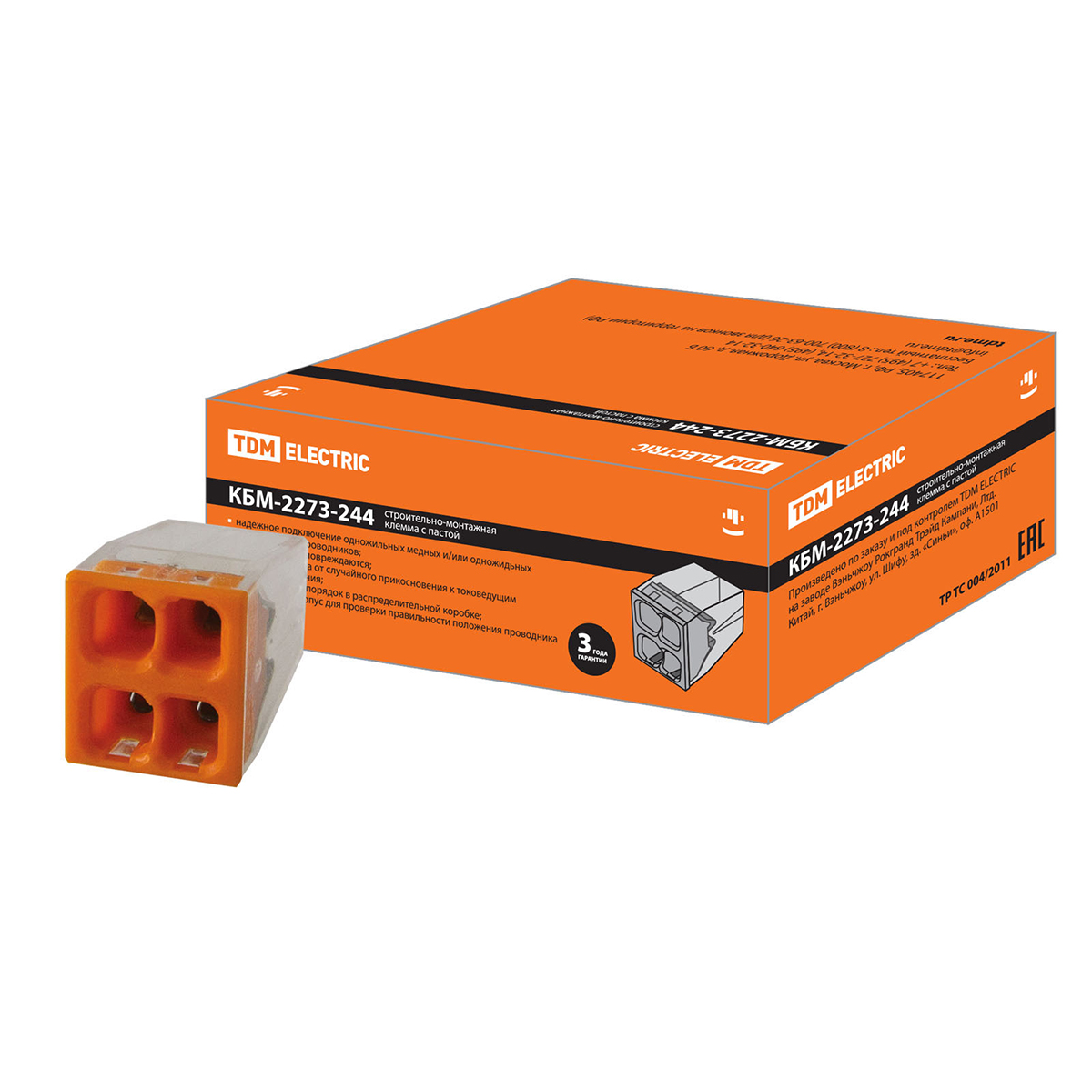 Клемма строительно-монтажная кбм-2273-244  2,5 мм² с пастой, на 4 провода (130/7800) tdm sq0517-0115