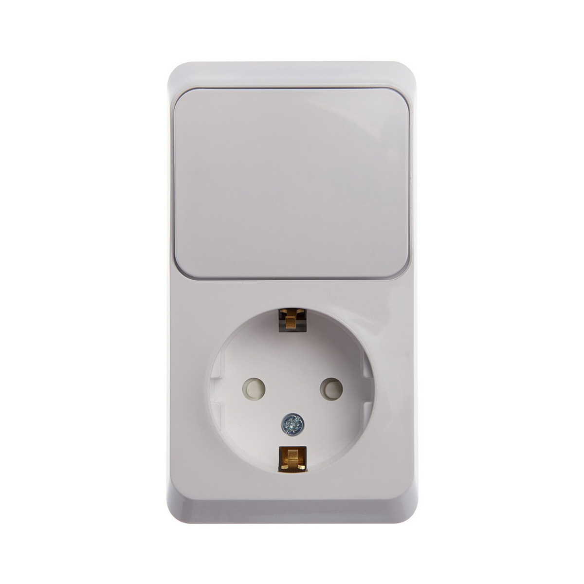 Блок комб. откр. уст. "этюд" 1 кл. выкл. + розетка с заземл. и шторк., белый (1/10/80) "schneider"