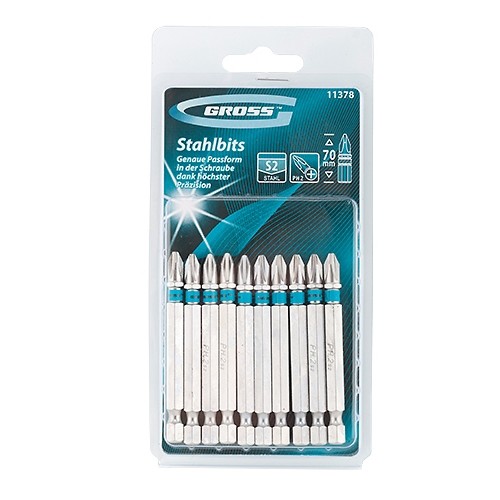 Набор бит РН2 х 70, сталь S2, 10 шт. Gross (11378)