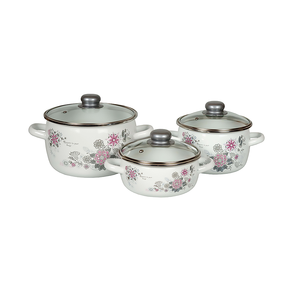 Набор кастрюль эмалиров. №07 "весенний романс" белосн. (1,5 + 2 + 4 л) "стальэмаль"  1ka071s