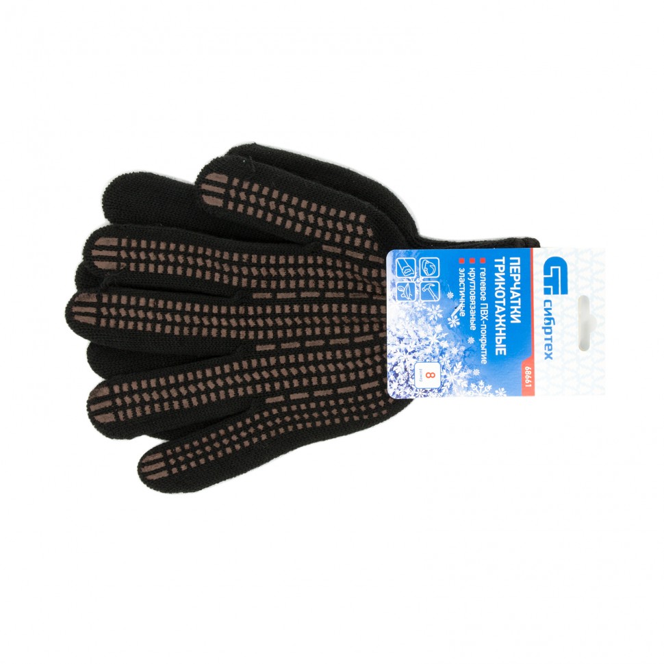 Перчатки трикотажные, акрил, ПВХ гель, "Протектор", черны, оверлок Сибртех (68661)