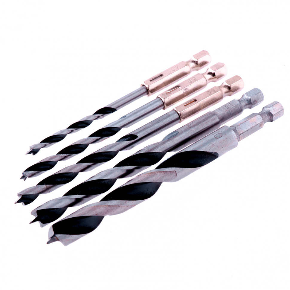 Набор сверл по дереву, 4-5-6-8-10 мм, 5 шт, шестигранный хвостовик, пластиковый кейс, Matrix (70283)