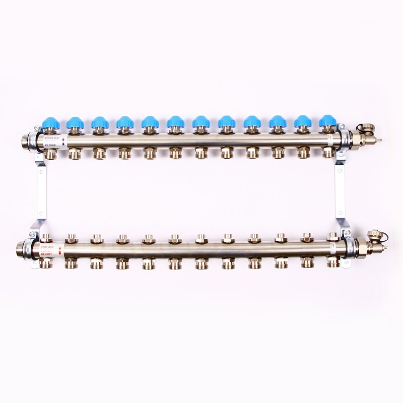 Колл. группа на 12 выходов UNI-FITT 1"x3/4" ЕК с термостатическими вентилями - нерж. сталь (Германия