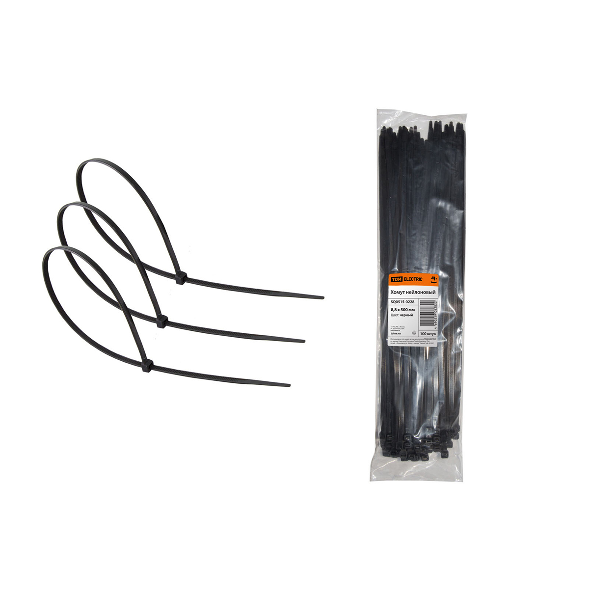 Хомуты нейлон 8,8 х 500 мм (набор 100 шт.), черные (1/5/15) tdm sq0515-0228
