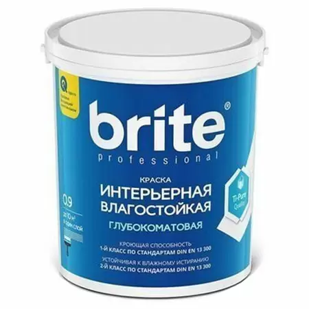 BRITE PROFESSIONAL краска интерьерная влагостойкая глубокоматовая, база С (0,9л)