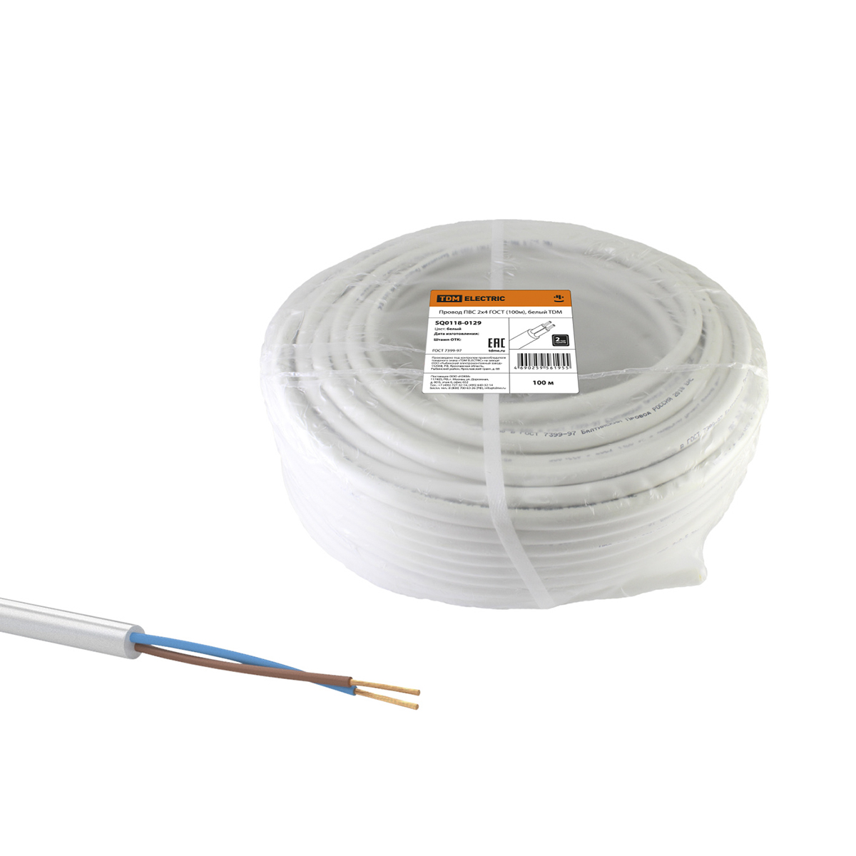 Провод пвс 2 х 4 мм² гост (бухта 100 м) белый (1) tdm sq0118-0129