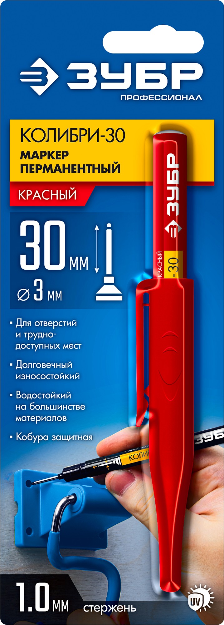 ЗУБР КОЛИБРИ-30 1 мм, заостренный, красный, Перманентный маркер, ПРОФЕССИОНАЛ (06338-3)