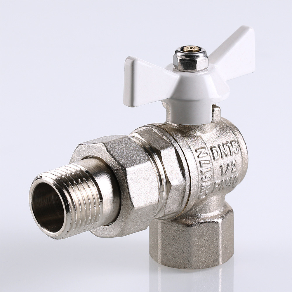 Кран шаровый угловой с полусгоном BASE 3/4'' ВН бабочка алюминий VALTEC белый