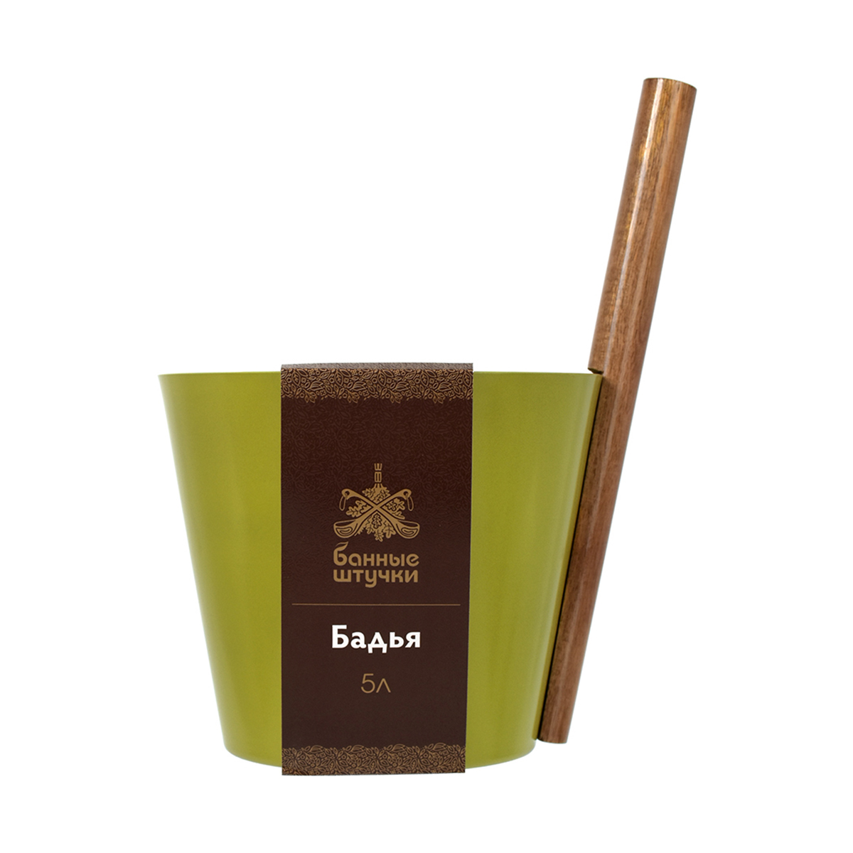 Бадья для бани и сауны алюмин. 5 л, дерев. ручка (оливковая) (1/4) "банные штучки" 41282