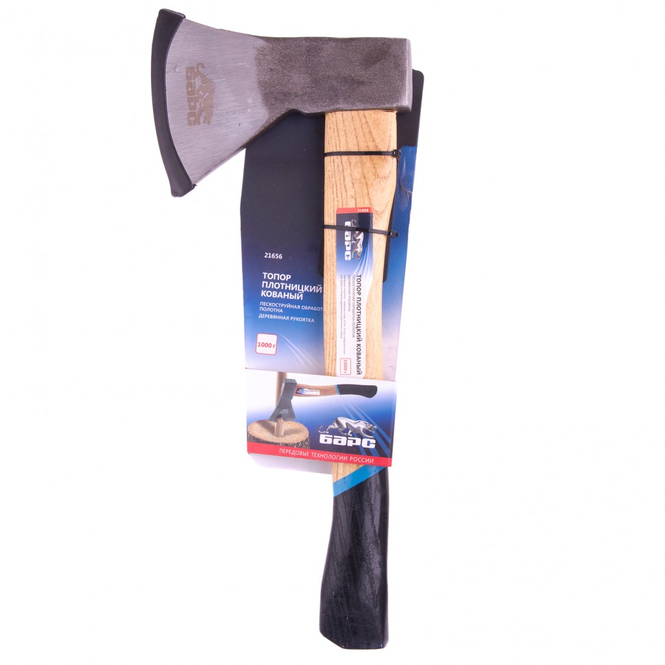 Топор плотницкий, кованый, деревянная рукоятка, 1000 г, пескоструйное покрытие полотна Барс (21656)