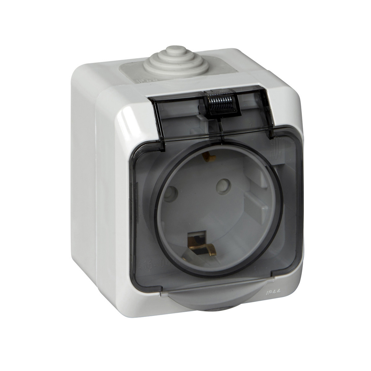 Розетка открыт. уст. "этюд" 1 местн. с заземл, с шторками, с крышкой 16а, серый(1/12/96) "schneider"