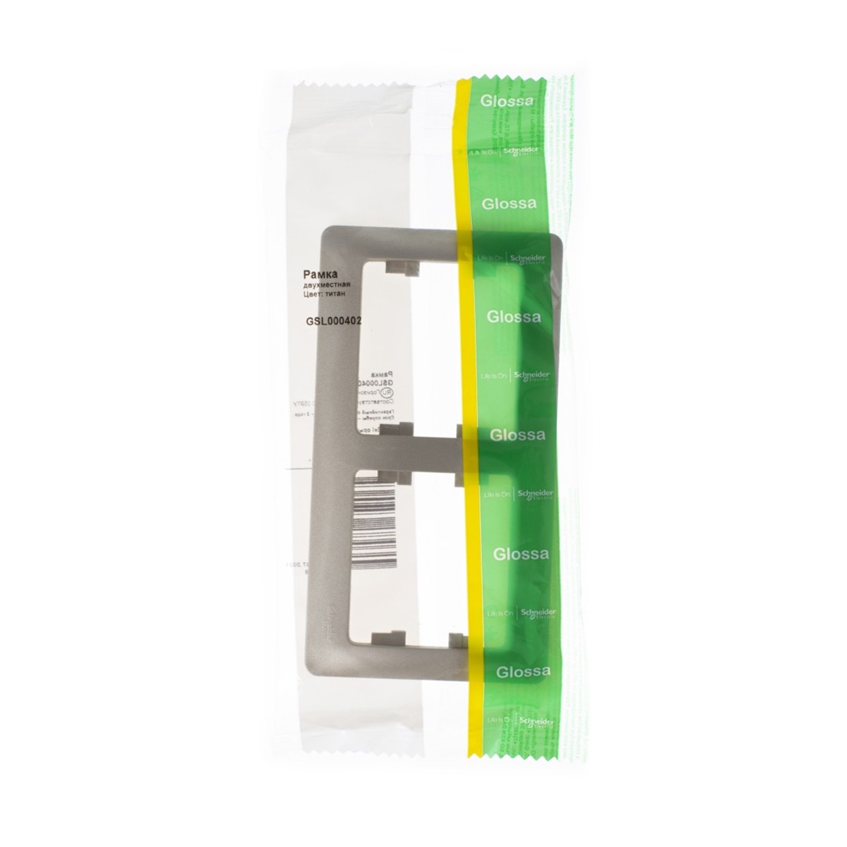 Рамка "glossa" 2-х местн. горизонтальная, титан (1/30/180) "schneider"