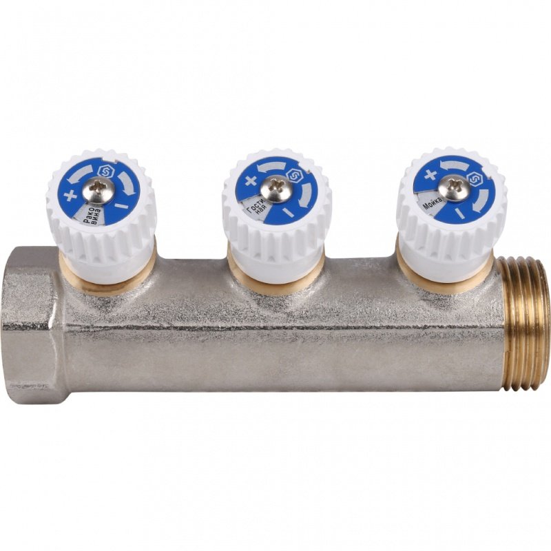 Коллектор 1" STOUT с вентилями на 3 выхода 1/2"