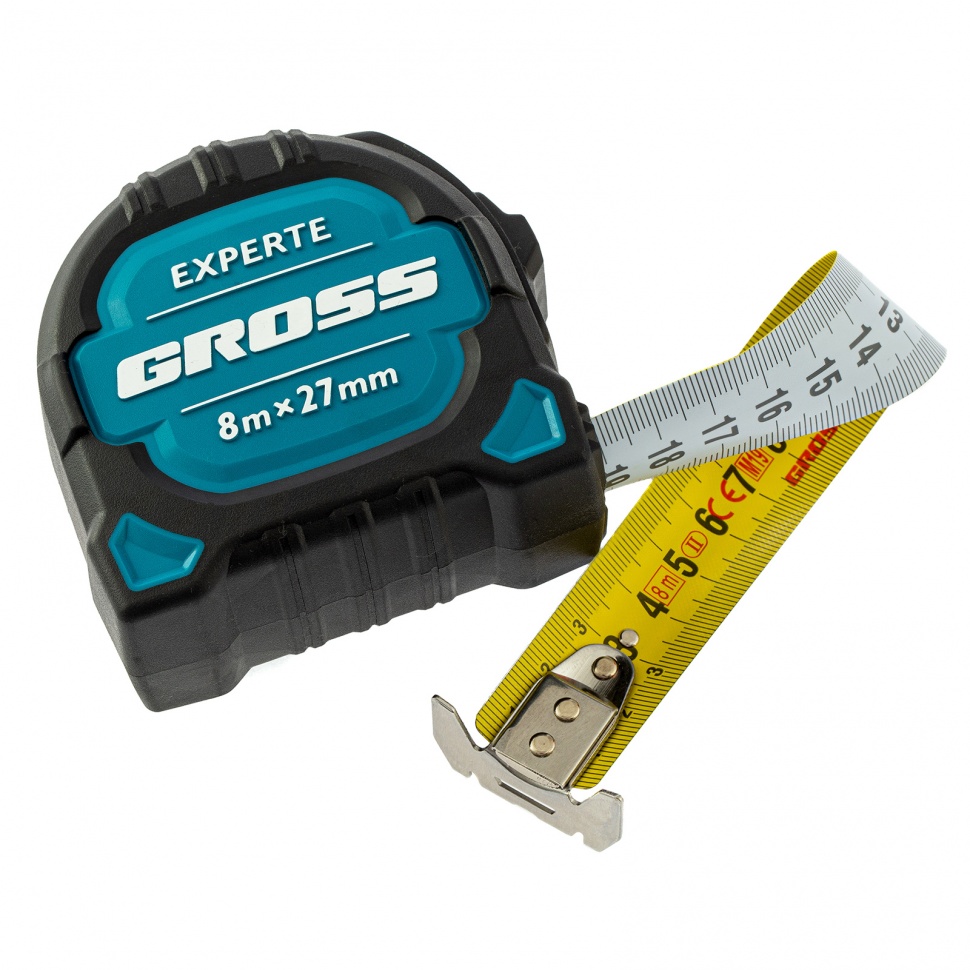 Рулетка Experte, 8 м x 27 мм, двухкомпонентный корпус, магнит, двухсторонняя разметка, нейлон Gross (32576)