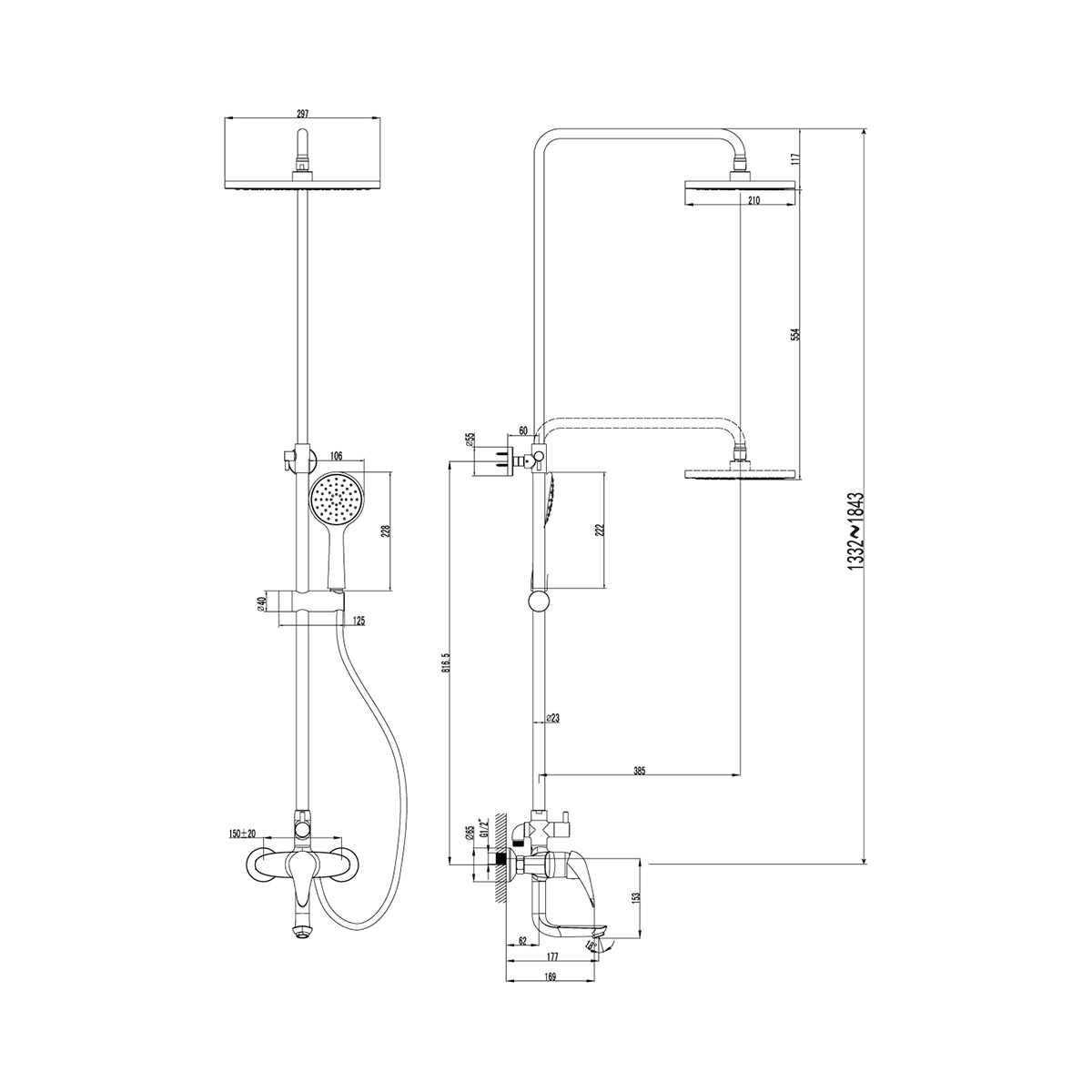 Душевая система "poseidon" lm4262c  верх. душ "тропич. дождь", поворотн. излив (1/4) "lemark"