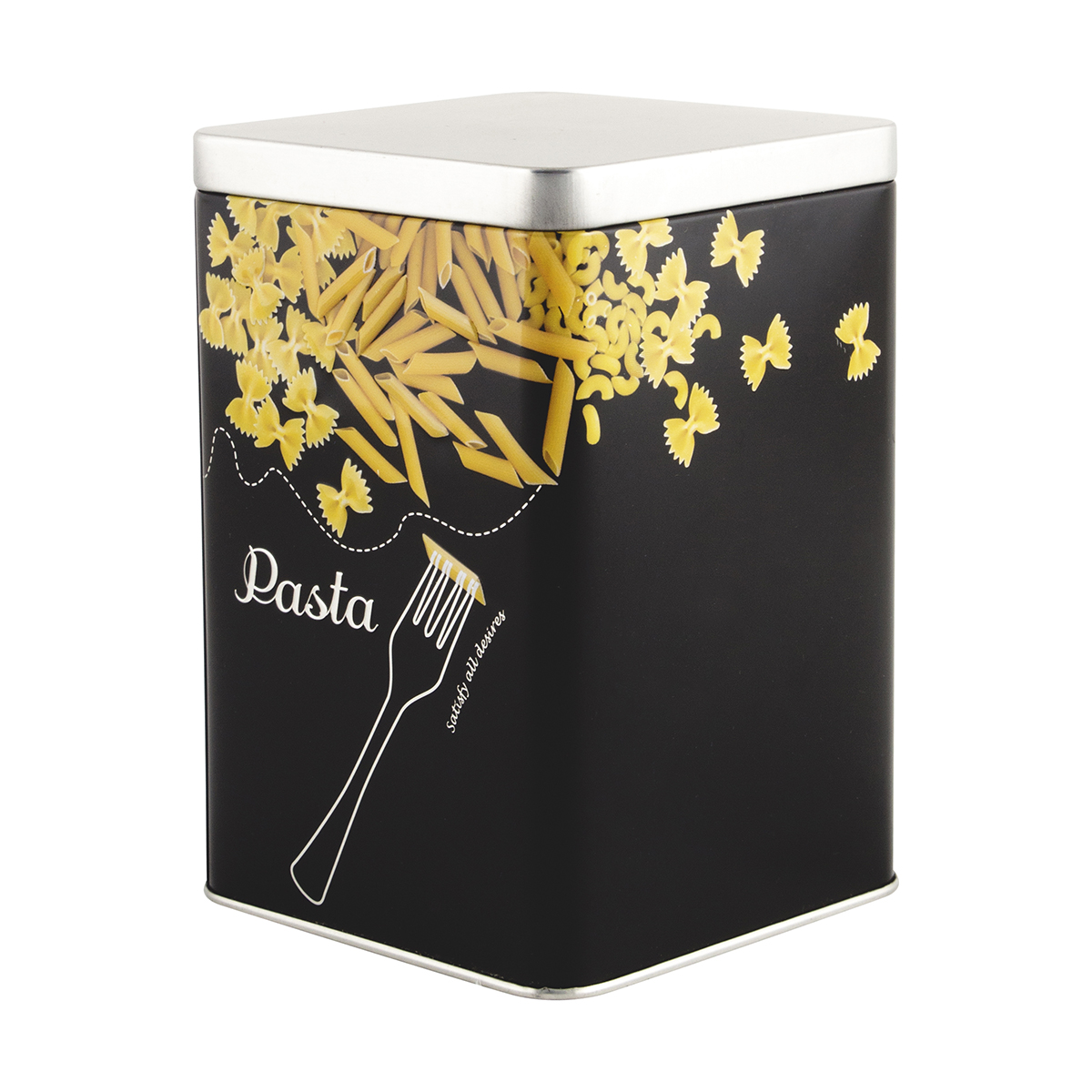 Банка метал. квадратная 1 л с крышкой "макароны" (1/6/24) "mallony"