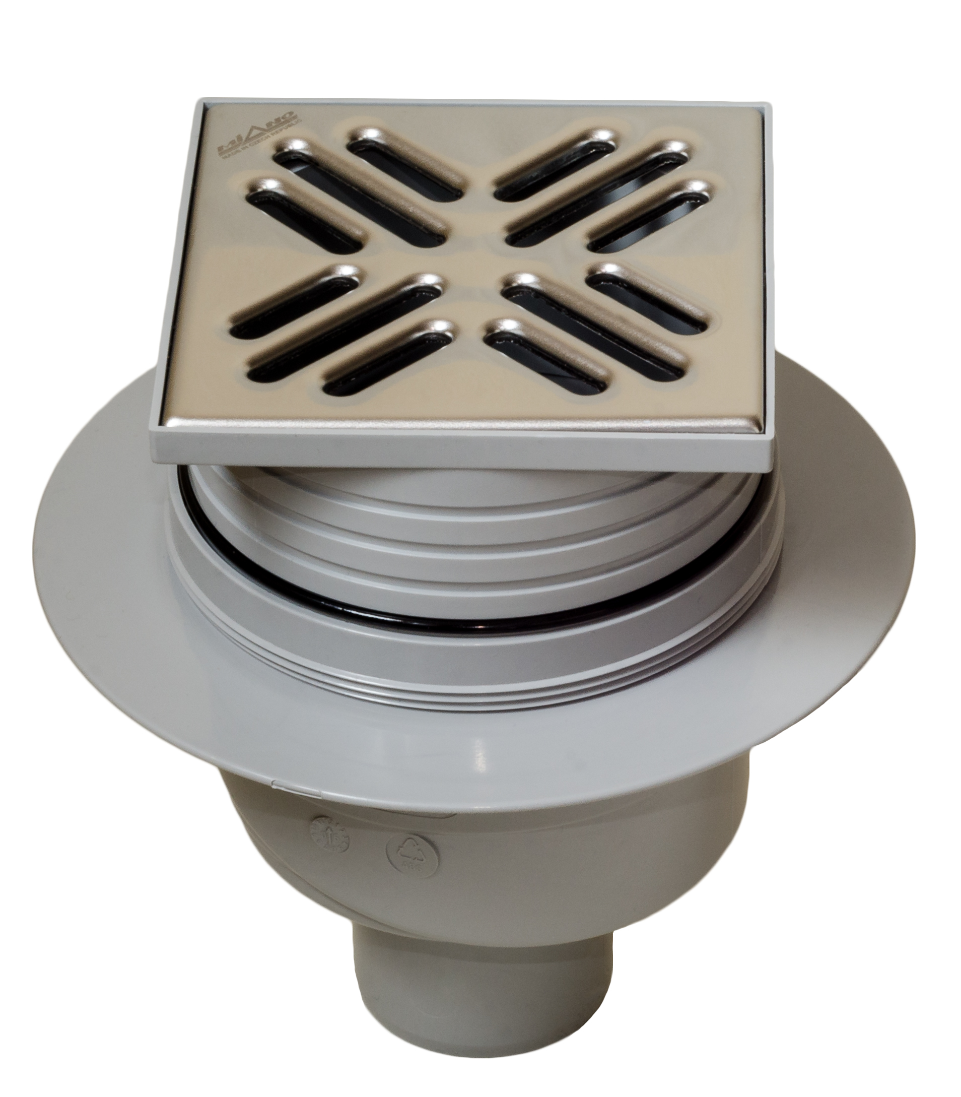 Сливной трап DN50 105х105, прямой, решетка из нержавеющей стали MPVS-05001 MIANO