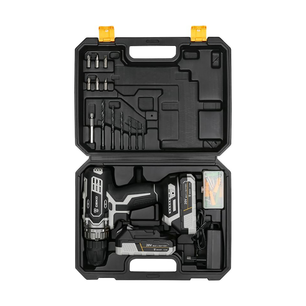 Дрель-шуруповерт аккум. dkcd20 black edition set 3 с набором инструментов 63 предм. "deko" 063-4050