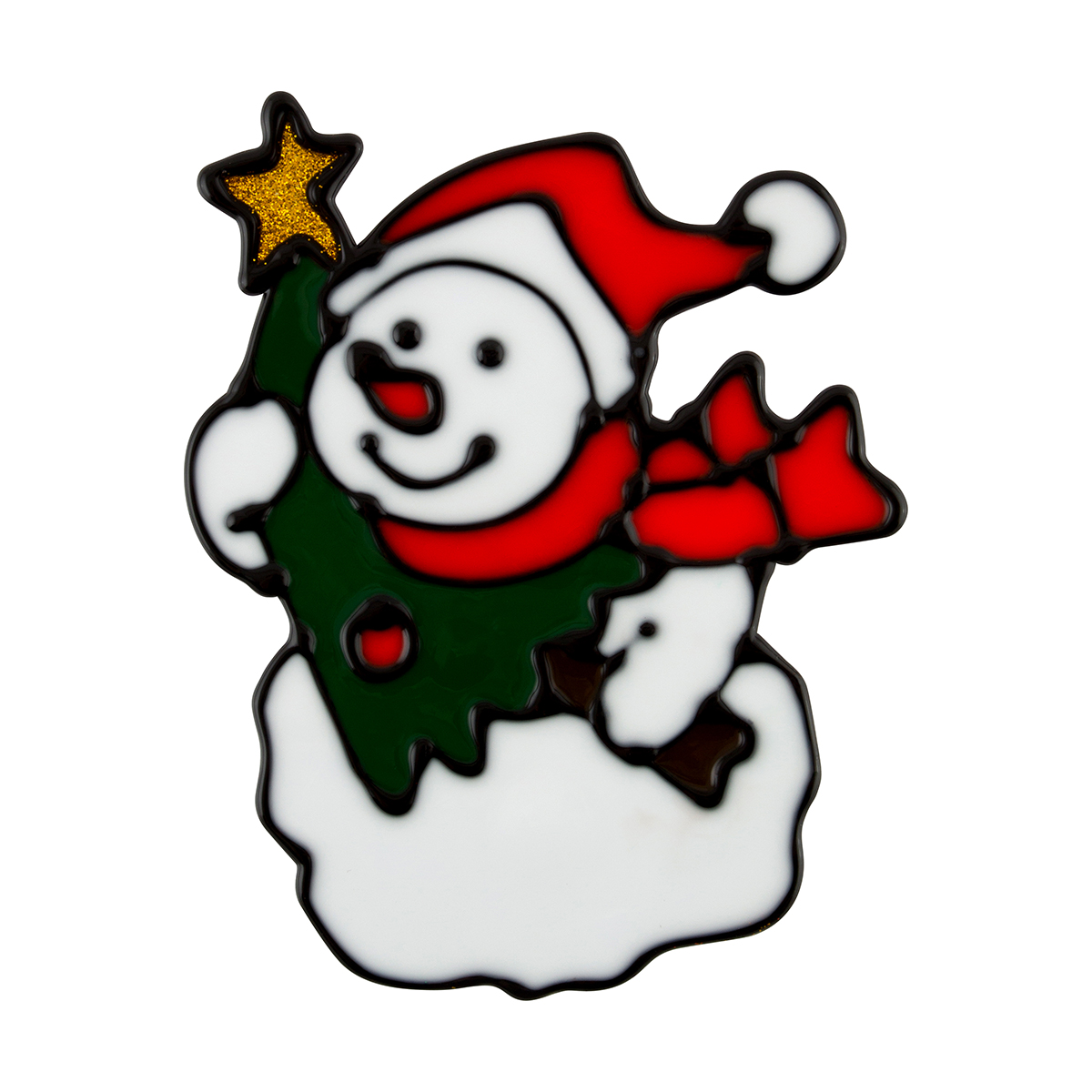 Наклейка новогодняя "снеговик со звездочкой" 13,5*10,2 см (1/20/200) "волшебная страна"