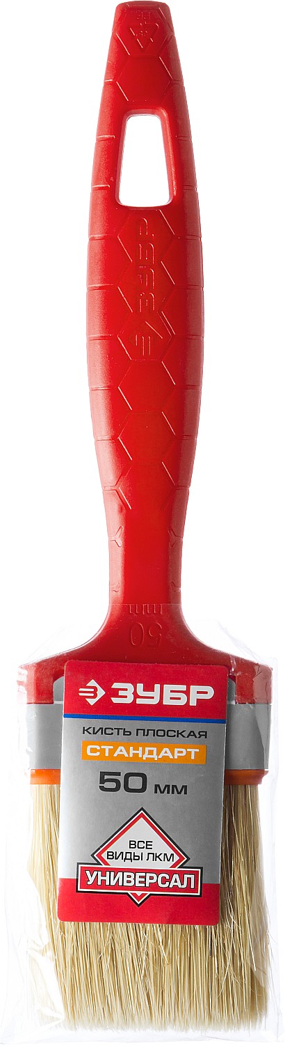 ЗУБР УНИВЕРСАЛ, 50 мм, 2″, светлая натуральная щетина, пластмассовая ручка, все виды ЛКМ, плоская кисть (01015-050)