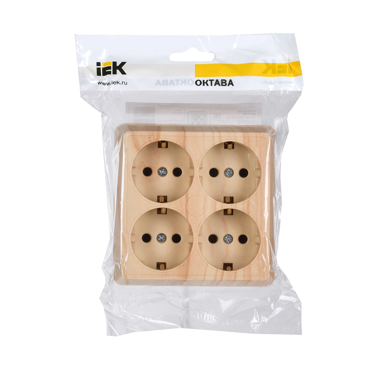 Розетка открыт. уст. "октава" 4-х местн. с заземл. рс24-3-ос, 16а, сосна (1/16/192) "iek"