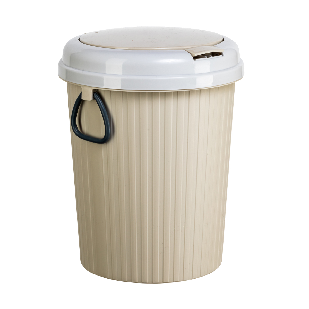 Бак пласт. для мусора 10 л круглый, с крышкой и ручками (бежевый) (1/40) "happi dome" hdb-037-10
