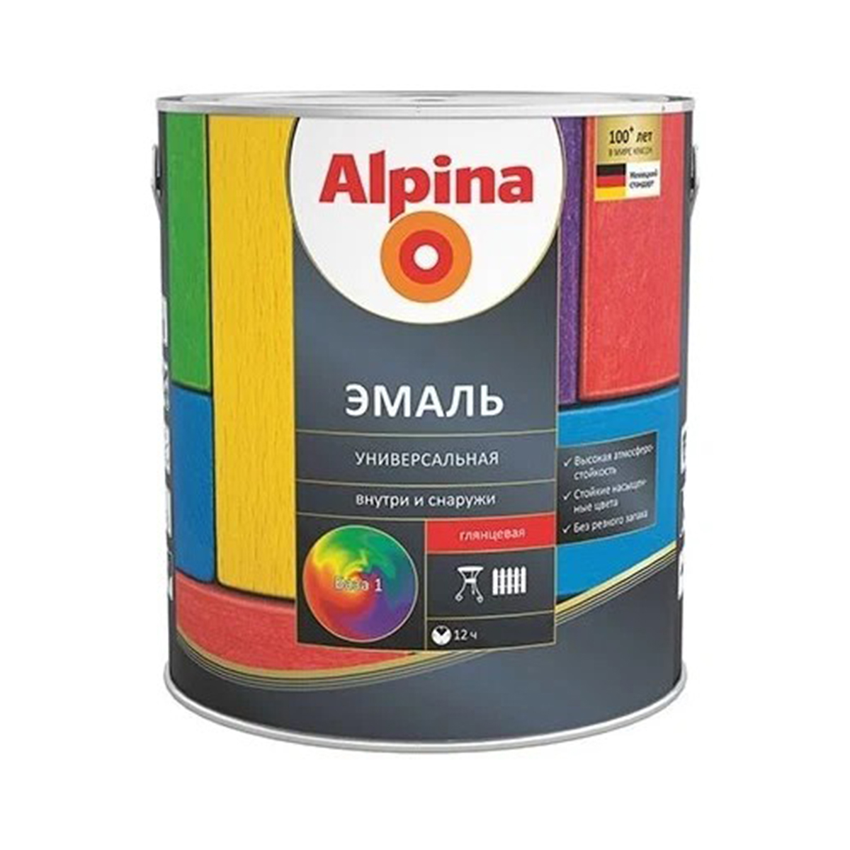 Эмаль алкидная универс. шелковисто-матовая база 1 (белая) 9 л (1) "alpina"