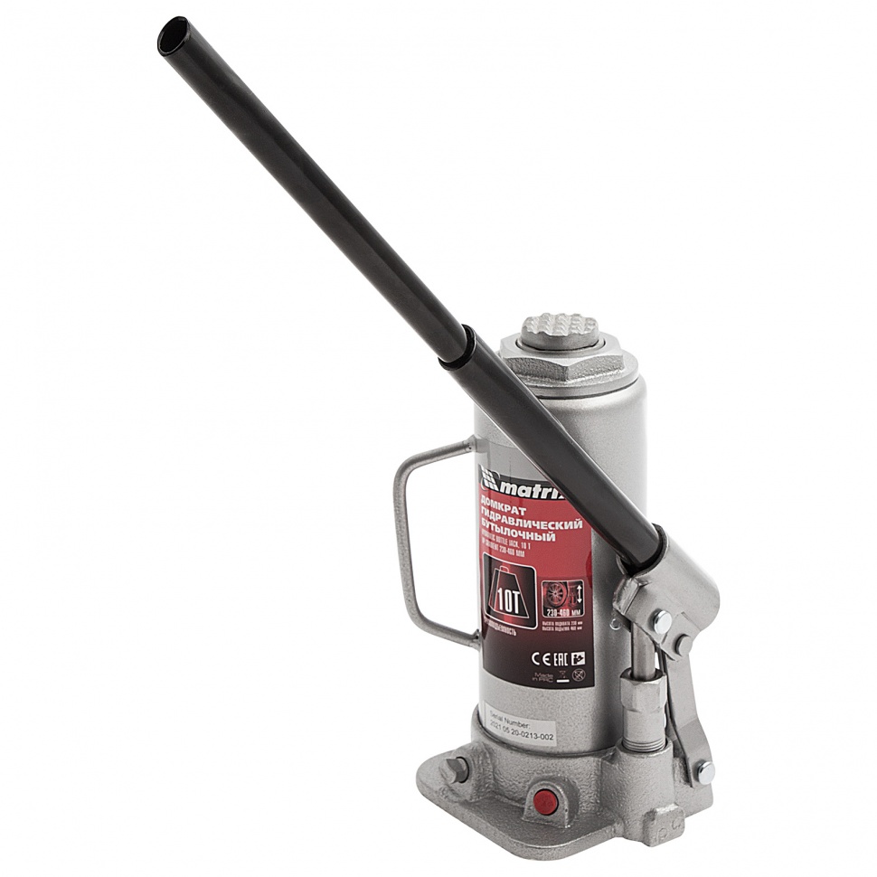 Домкрат гидравлический бутылочный, 10 т, высота подъема 230-460 мм Matrix (50725)